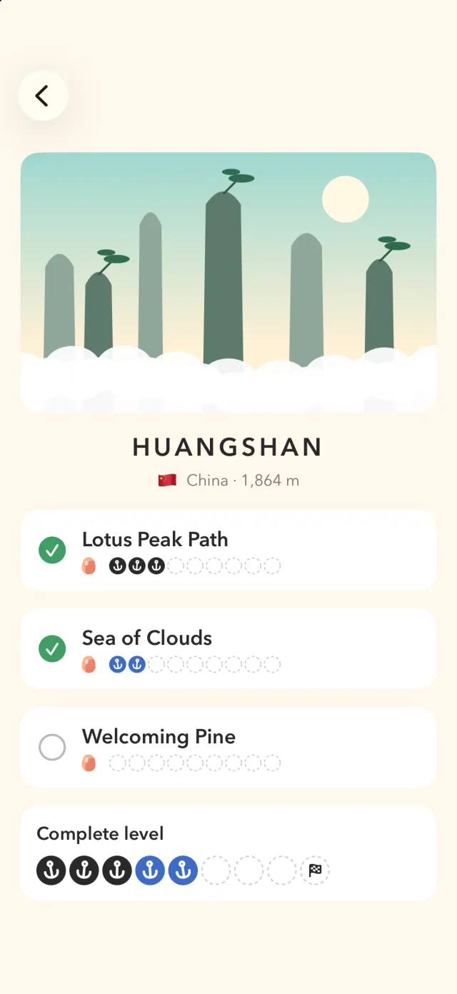 Huangshan's three challenges: Lotus Peak Path, Sea of Clouds and Welcoming Pine, with ropes used