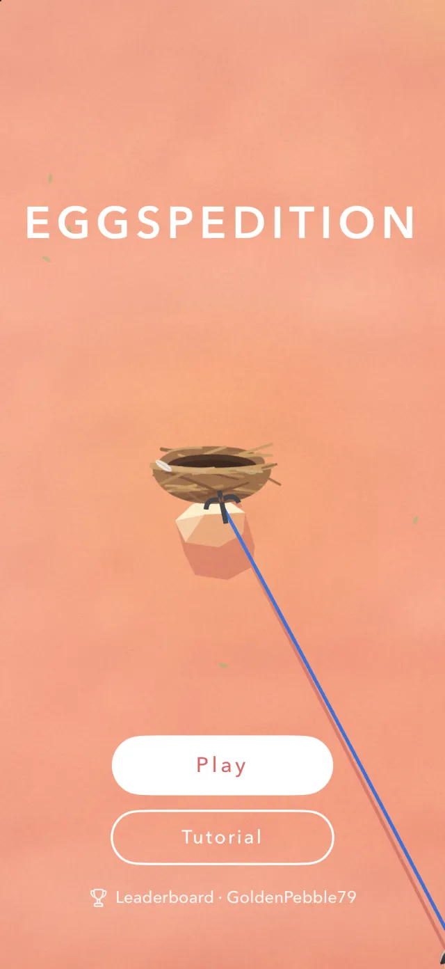 Eggspedition's title screen: a nest on a rock, with a grappling rope